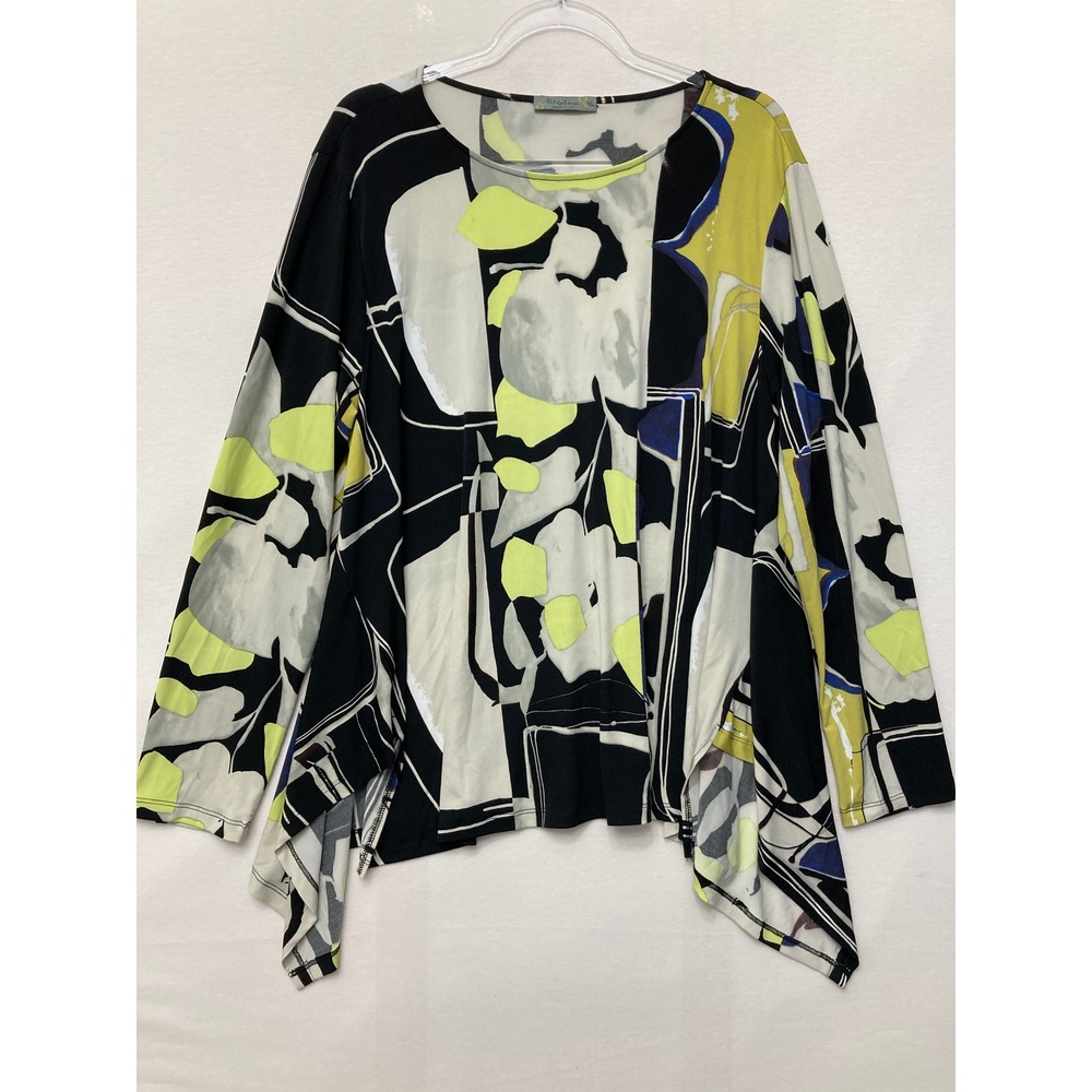 Chalet et ceci Top XL Multi Color Abstract Relaxed Stretch Knit Lagenlook Artsy